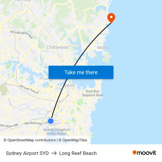 Sydney Airport SYD to Long Reef Beach map