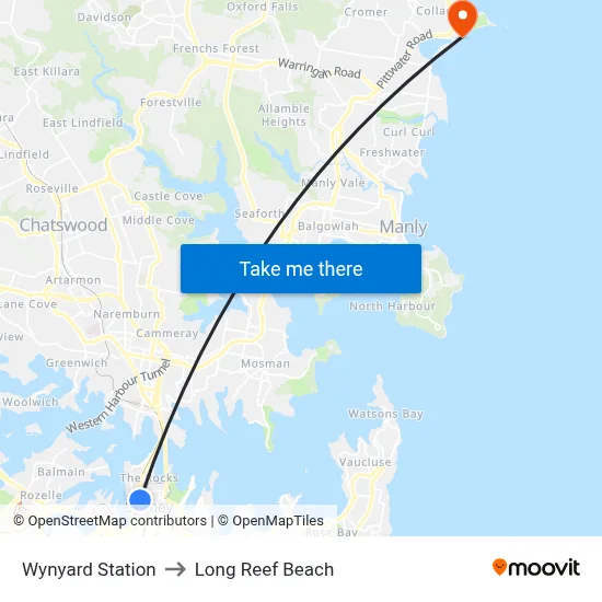 Wynyard Station to Long Reef Beach map