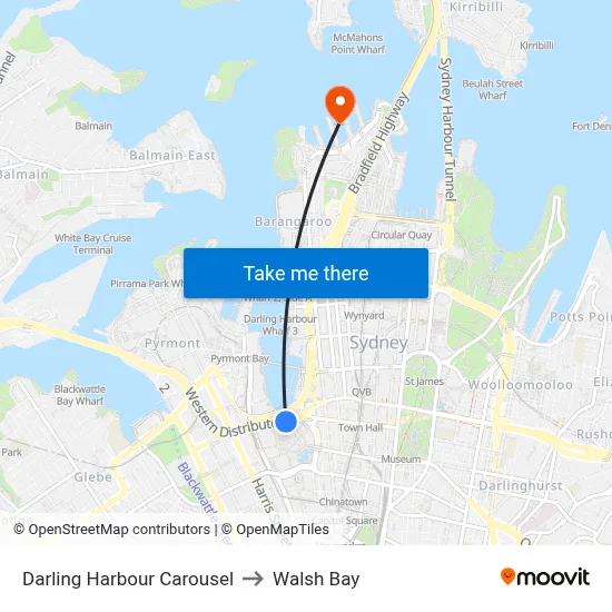 Darling Harbour Carousel to Walsh Bay map