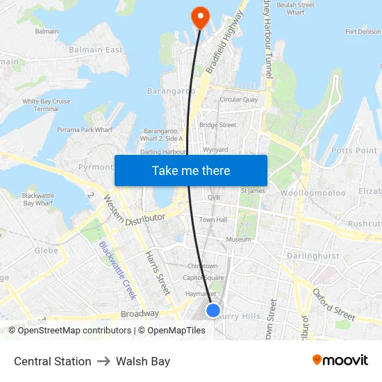 Central Station to Walsh Bay map