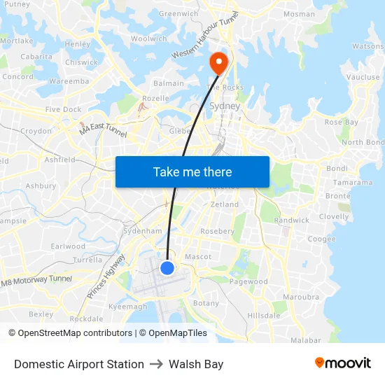 Domestic Airport Station to Walsh Bay map
