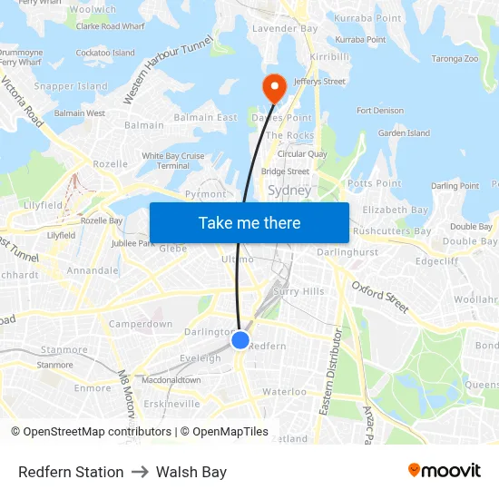 Redfern Station to Walsh Bay map