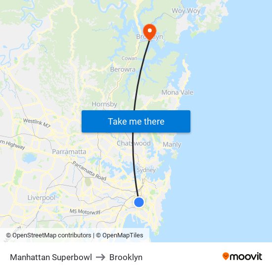Manhattan Superbowl to Brooklyn map
