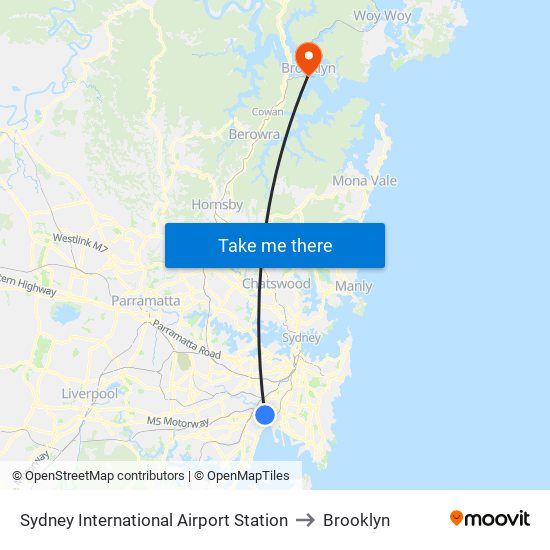 Sydney International Airport Station to Brooklyn map