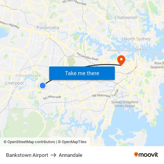 Bankstown Airport to Annandale map