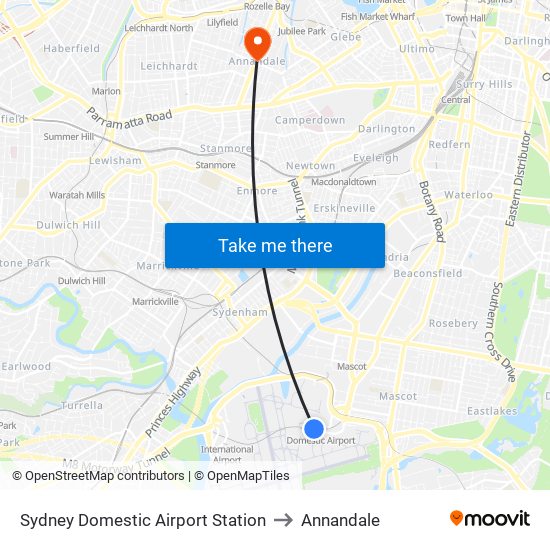 Sydney Domestic Airport Station to Annandale map