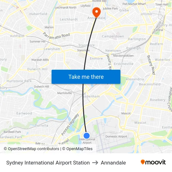 Sydney International Airport Station to Annandale map