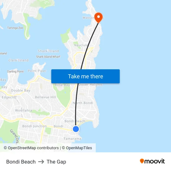 Bondi Beach to The Gap map