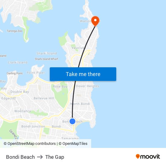 Bondi Beach to The Gap map