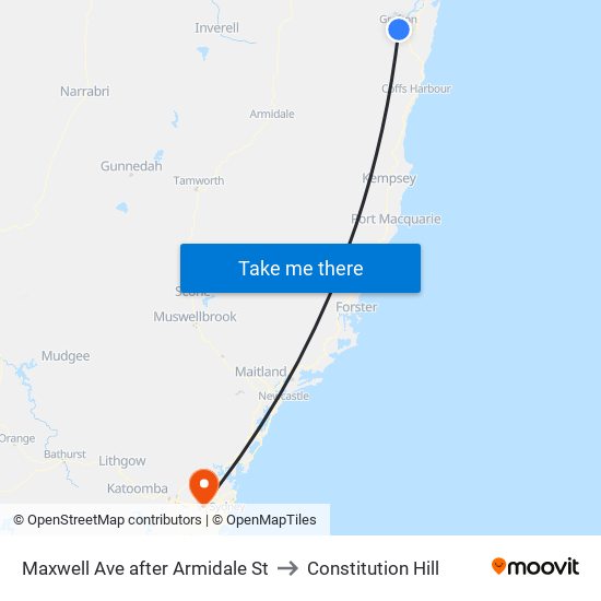 Maxwell Ave after Armidale St to Constitution Hill map