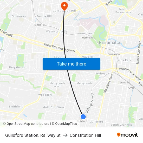 Guildford Station, Railway St to Constitution Hill map