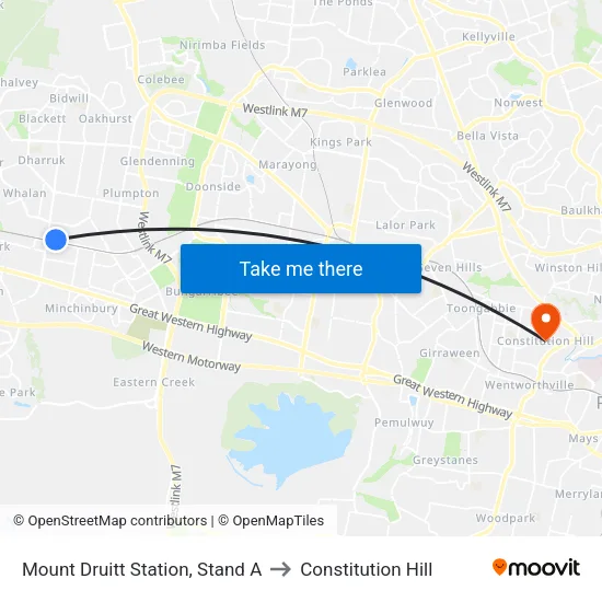 Mount Druitt Station, Stand A to Constitution Hill map