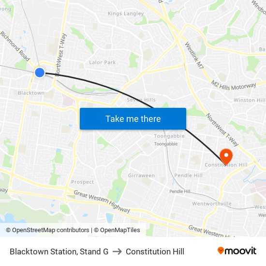 Blacktown Station, Stand G to Constitution Hill map