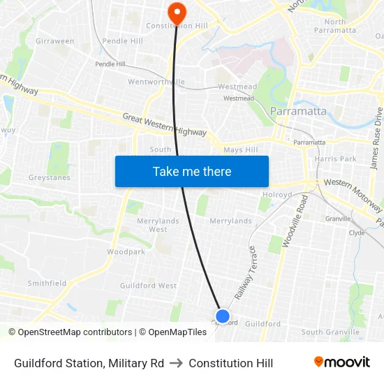 Guildford Station, Military Rd to Constitution Hill map