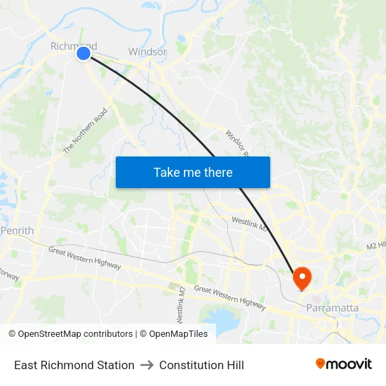 East Richmond Station to Constitution Hill map