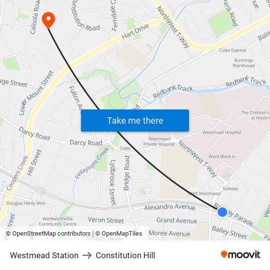 Westmead Station to Constitution Hill map