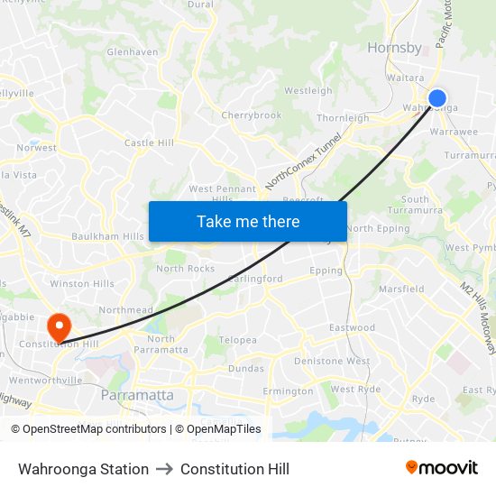 Wahroonga Station to Constitution Hill map