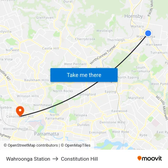 Wahroonga Station to Constitution Hill map