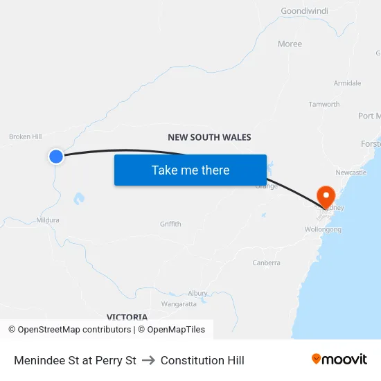 Menindee St at Perry St to Constitution Hill map