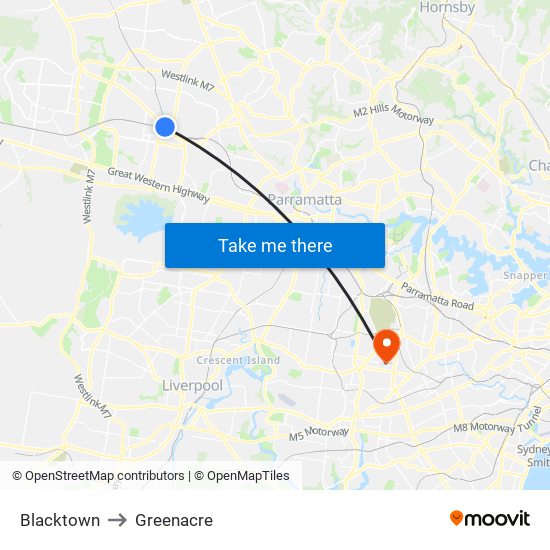 Blacktown to Greenacre map