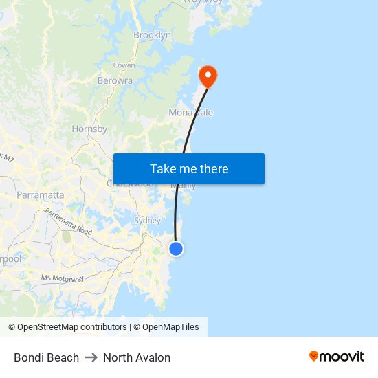 Bondi Beach to North Avalon map