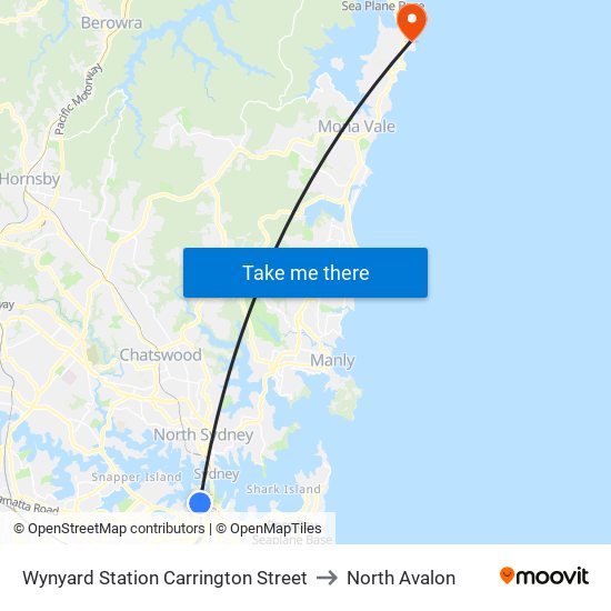 Wynyard Station Carrington Street to North Avalon map