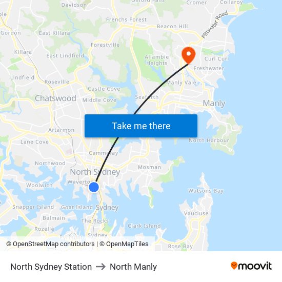 North Sydney Station to North Manly map
