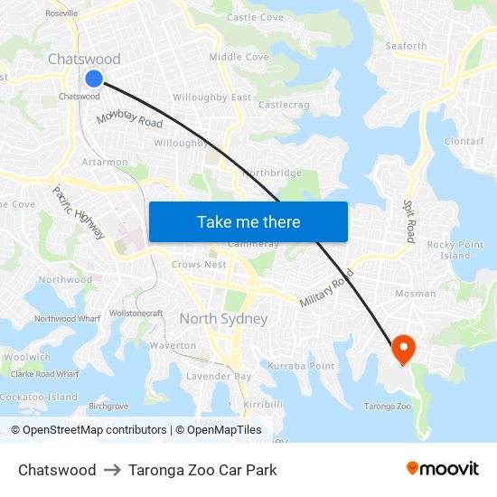 Chatswood to Taronga Zoo Car Park map