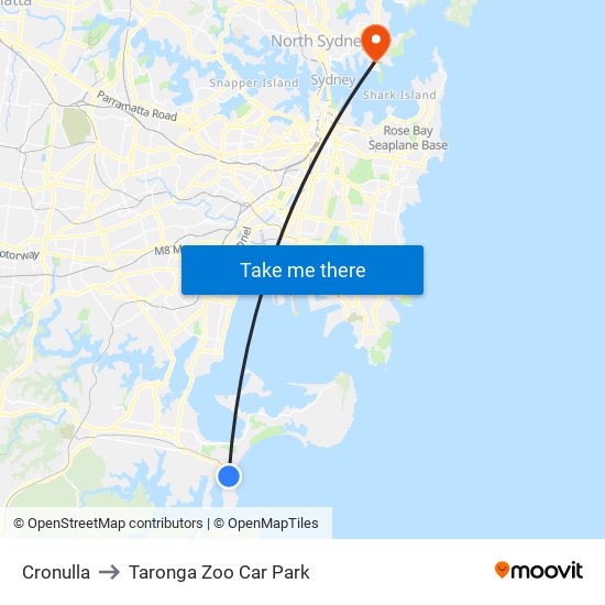 Cronulla to Taronga Zoo Car Park map