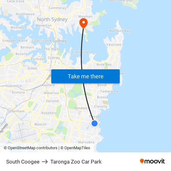 South Coogee to Taronga Zoo Car Park map