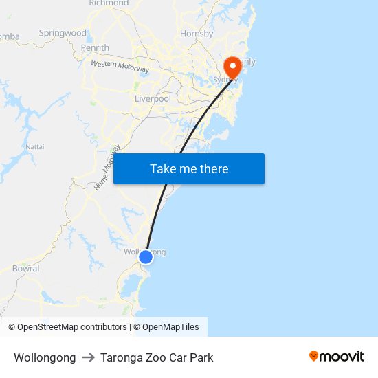 Wollongong to Taronga Zoo Car Park map