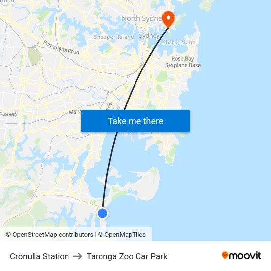 Cronulla Station to Taronga Zoo Car Park map