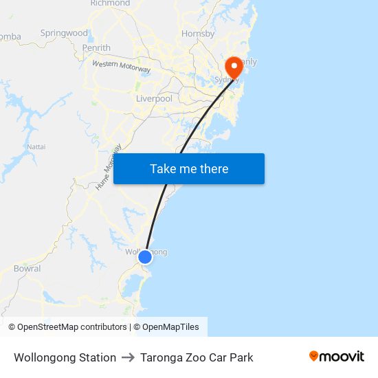 Wollongong Station to Taronga Zoo Car Park map