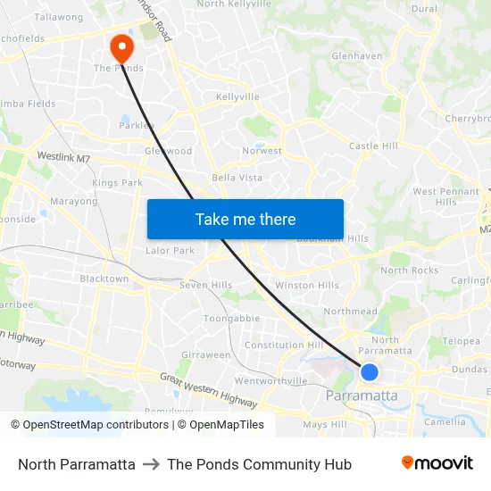 North Parramatta to The Ponds Community Hub map