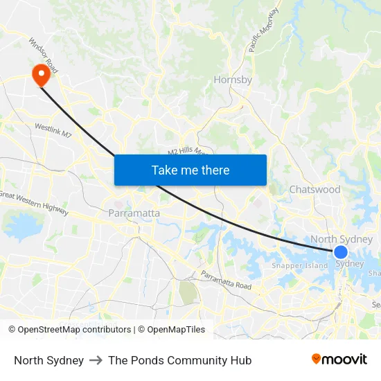 North Sydney to The Ponds Community Hub map
