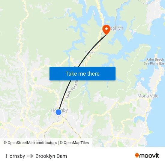 Hornsby to Brooklyn Dam map