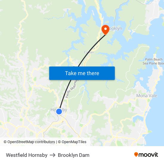Westfield Hornsby to Brooklyn Dam map