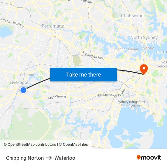 Chipping Norton to Waterloo map