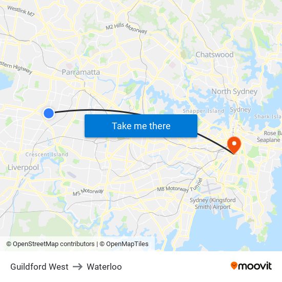 Guildford West to Waterloo map