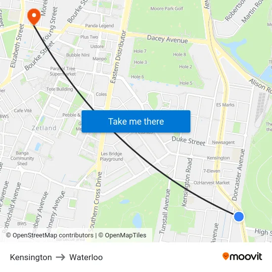 Kensington to Waterloo map