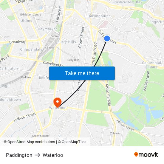 Paddington to Waterloo map