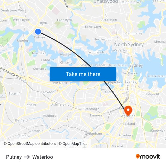 Putney to Waterloo map