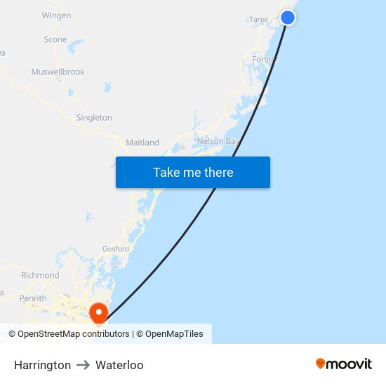 Harrington to Waterloo map