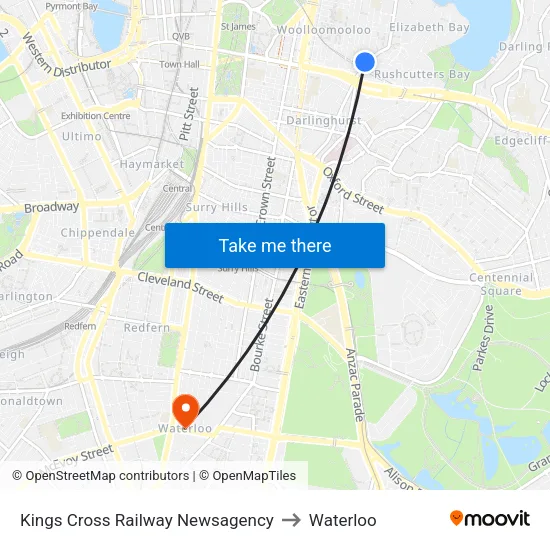 Kings Cross Railway Newsagency to Waterloo map