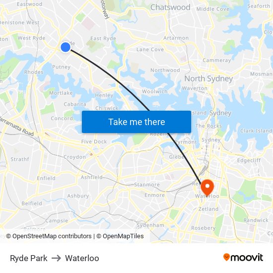 Ryde Park to Waterloo map