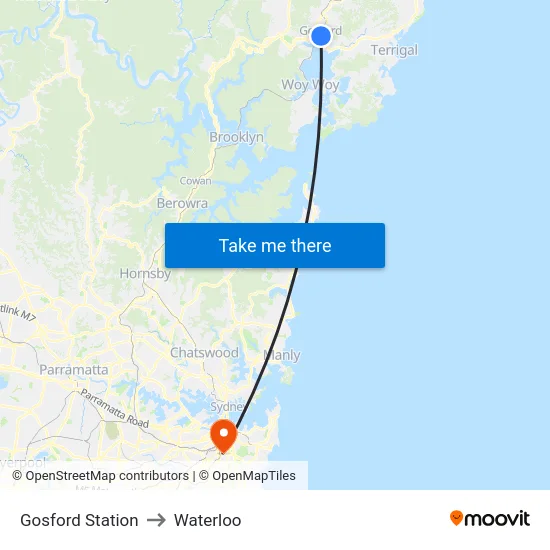 Gosford Station to Waterloo map