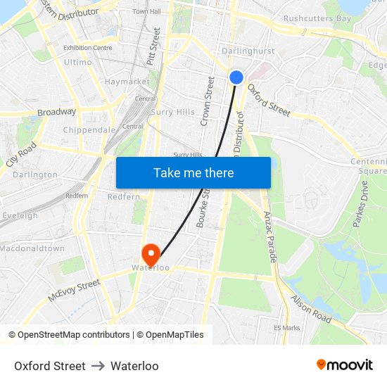 Oxford Street to Waterloo map
