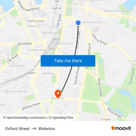 Oxford Street to Waterloo map