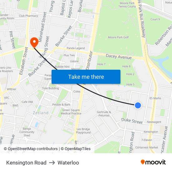 Kensington Road to Waterloo map