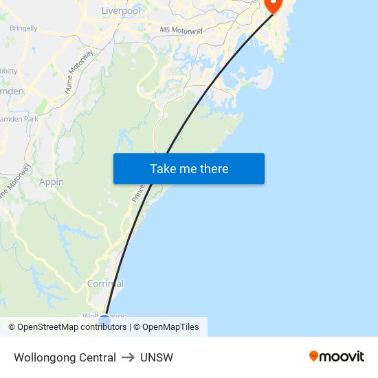 Wollongong Central to UNSW map